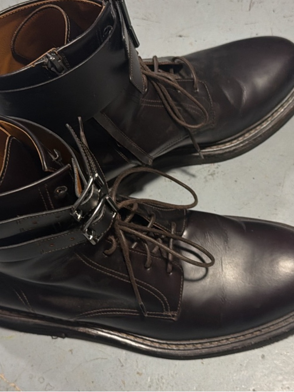 Brunello Cucinelli Dark Brown Leather Lace-Up Ankle Boots with Buckle Strap
